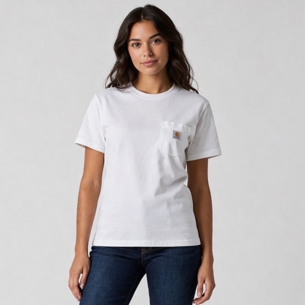 Carhartt Iconic K87-W Pocket T-Shirt Womens Small White Loose Fit Cotton